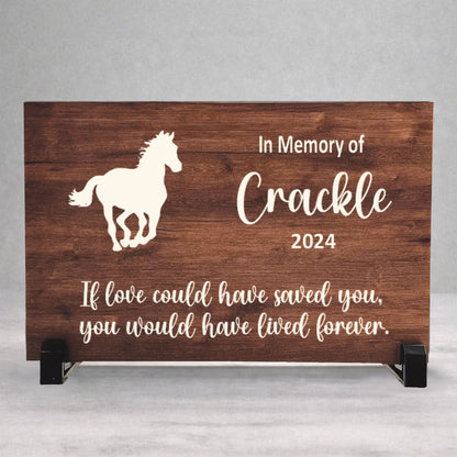 Wood Horse Memorial Plaque - Personalized Horse Keepsake With Stand