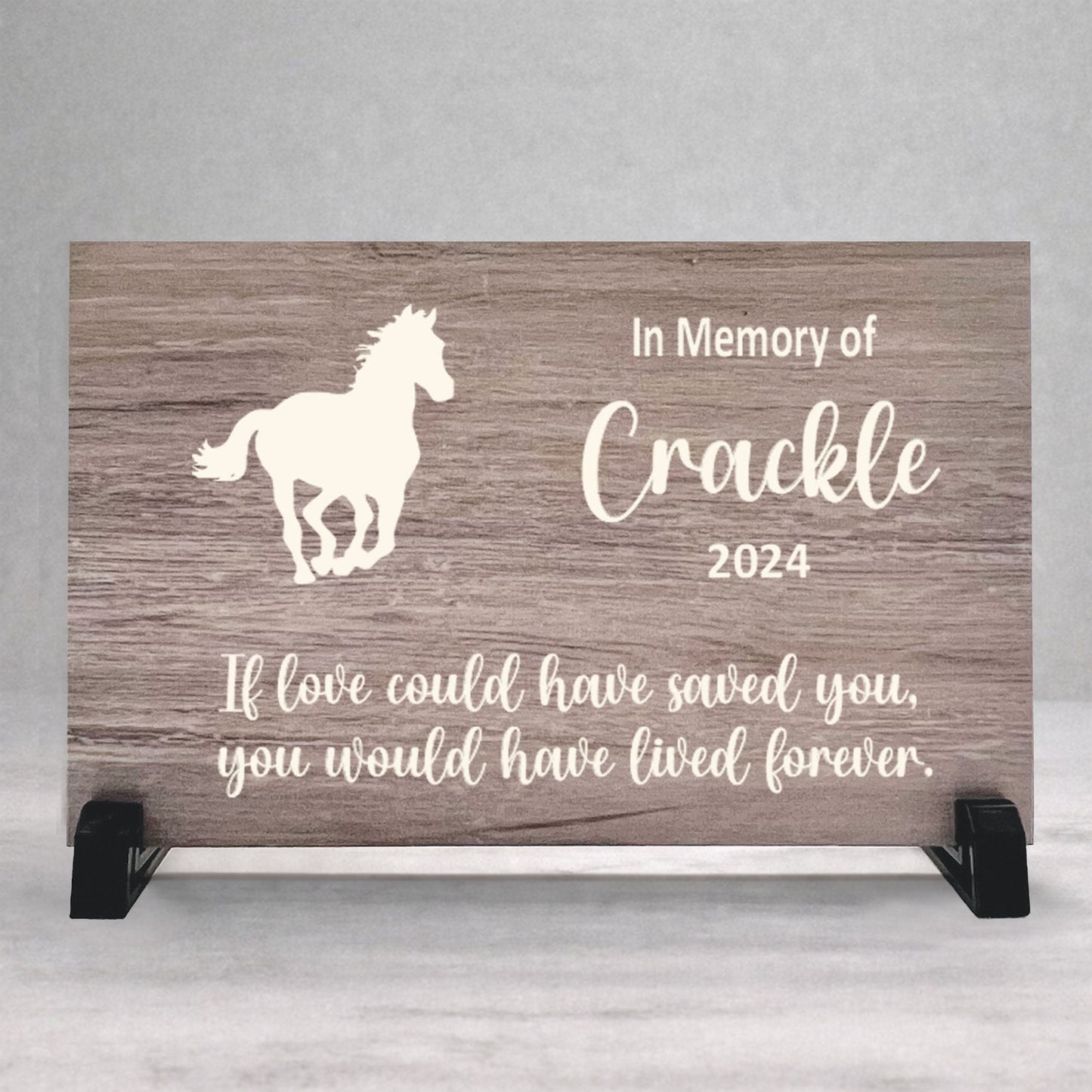 Wood Horse Memorial Plaque - Personalized Horse Keepsake With Stand