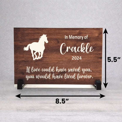 Wood Horse Memorial Plaque - Personalized Horse Keepsake With Stand
