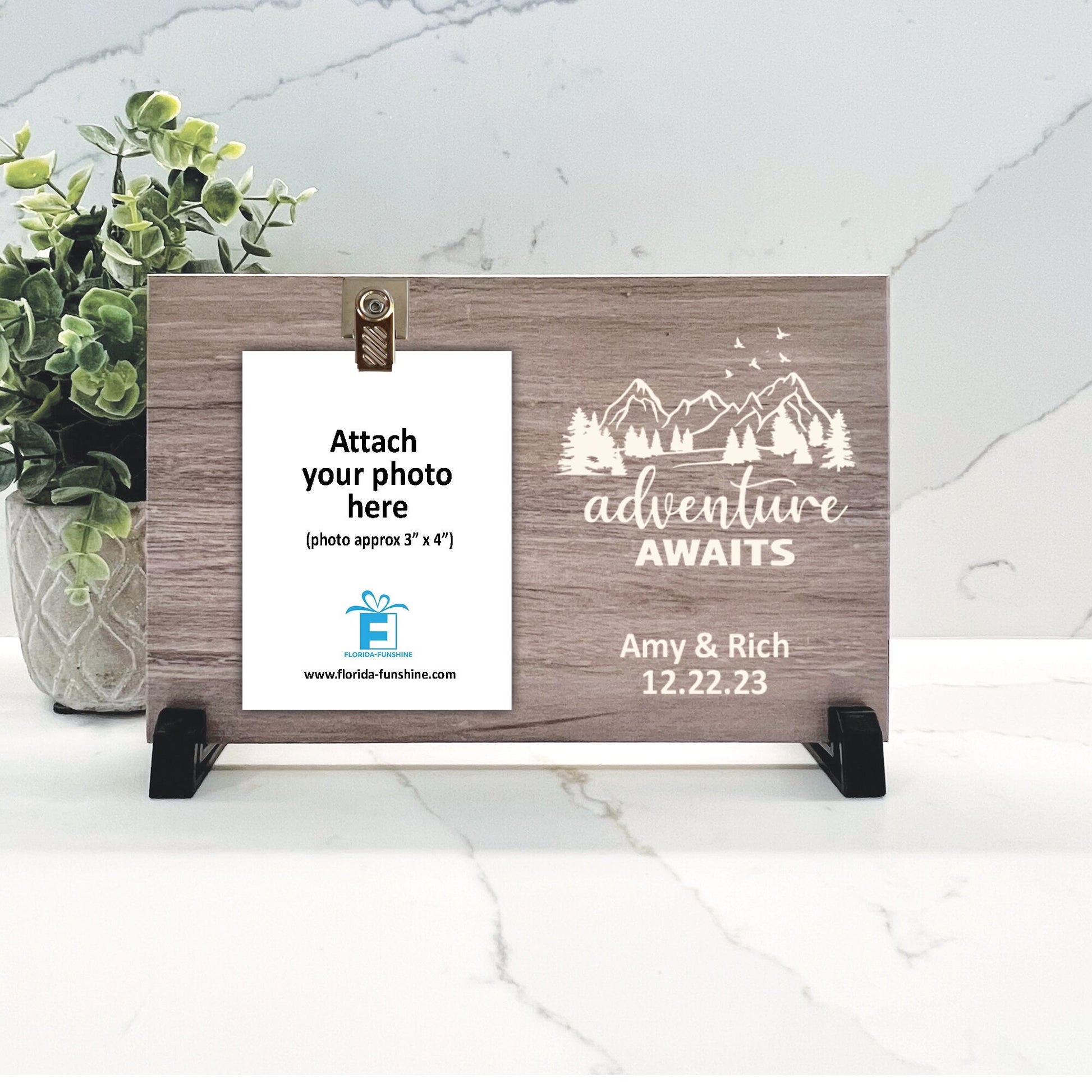 Adventure Awaits Picture Frame | Custom Engagement Wedding Gift | Gift for Spouse | Couple gift | Personalized frame | Wood Color Choice