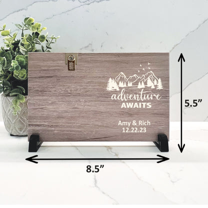 Adventure Awaits Picture Frame | Custom Engagement Wedding Gift | Gift for Spouse | Couple gift | Personalized frame | Wood Color Choice