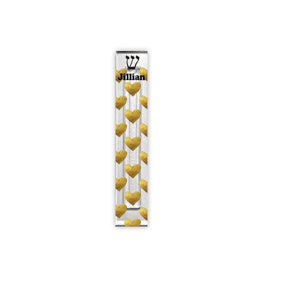 Personalized Heart Mezuzah - With or without name - Gold Hearts Acrylic Mezuzah - Girl Mezuzah - New Baby Gift - New Home Gift - Family Gift