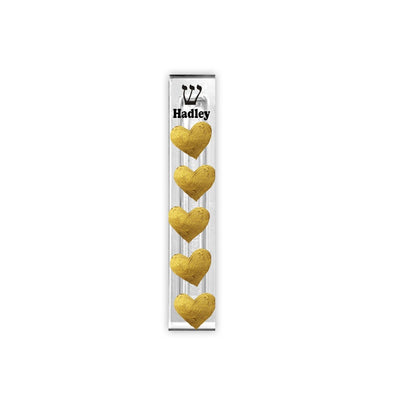 Personalized Heart Mezuzah - With or without name - Gold Hearts Acrylic Mezuzah - Teen Trendy Mezuzah - New Baby Gift - New Home Gift