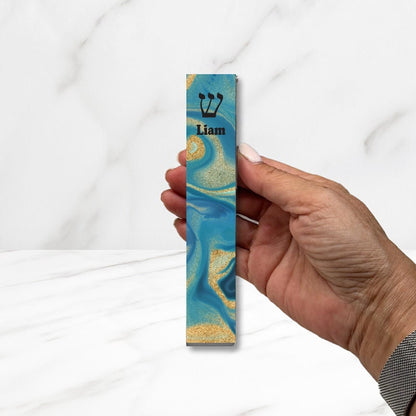 Mezuzah - with or without name - Acrylic Mezuzah - Modern Mezuzah - Personalized Judaica Gift - Shades of Turquoise and Gold