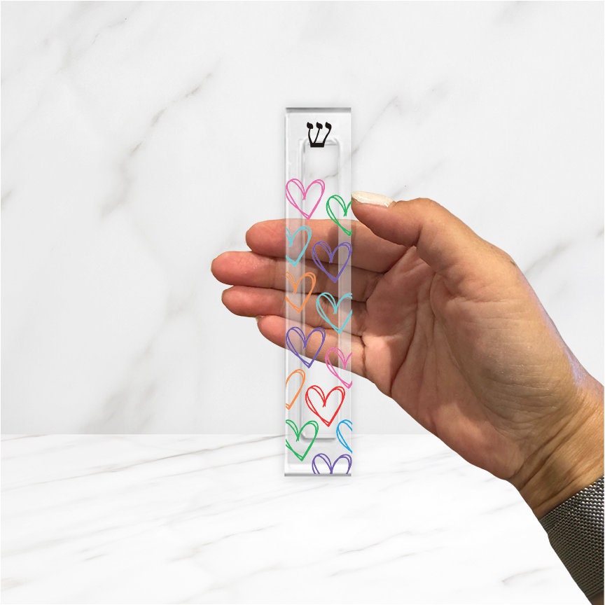 Mezuzah - Personalized Heart Mezuzah - With or without name - Colorful Heart Outlines - Acrylic Mezuzah - Kids Mezuzah - New Baby Girl Gift