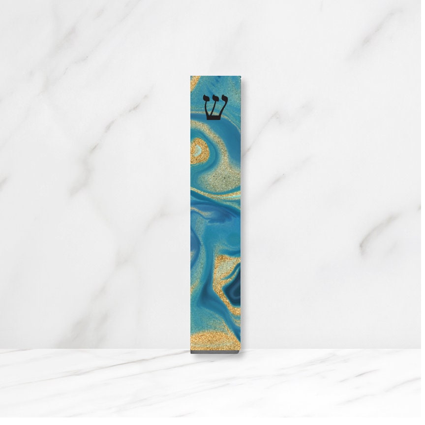 Mezuzah - with or without name - Acrylic Mezuzah - Modern Mezuzah - Personalized Judaica Gift - Shades of Turquoise and Gold