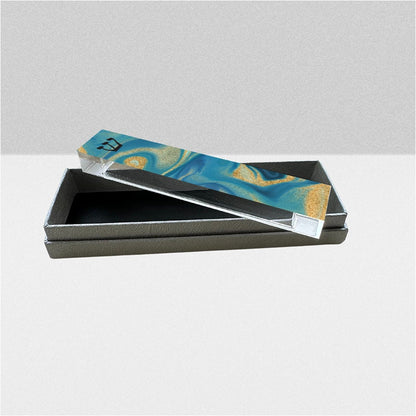 Mezuzah - with or without name - Acrylic Mezuzah - Modern Mezuzah - Personalized Judaica Gift - Shades of Turquoise and Gold