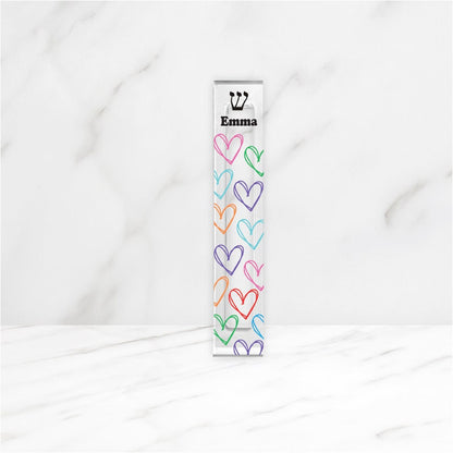 Mezuzah - Personalized Heart Mezuzah - With or without name - Colorful Heart Outlines - Acrylic Mezuzah - Kids Mezuzah - New Baby Girl Gift