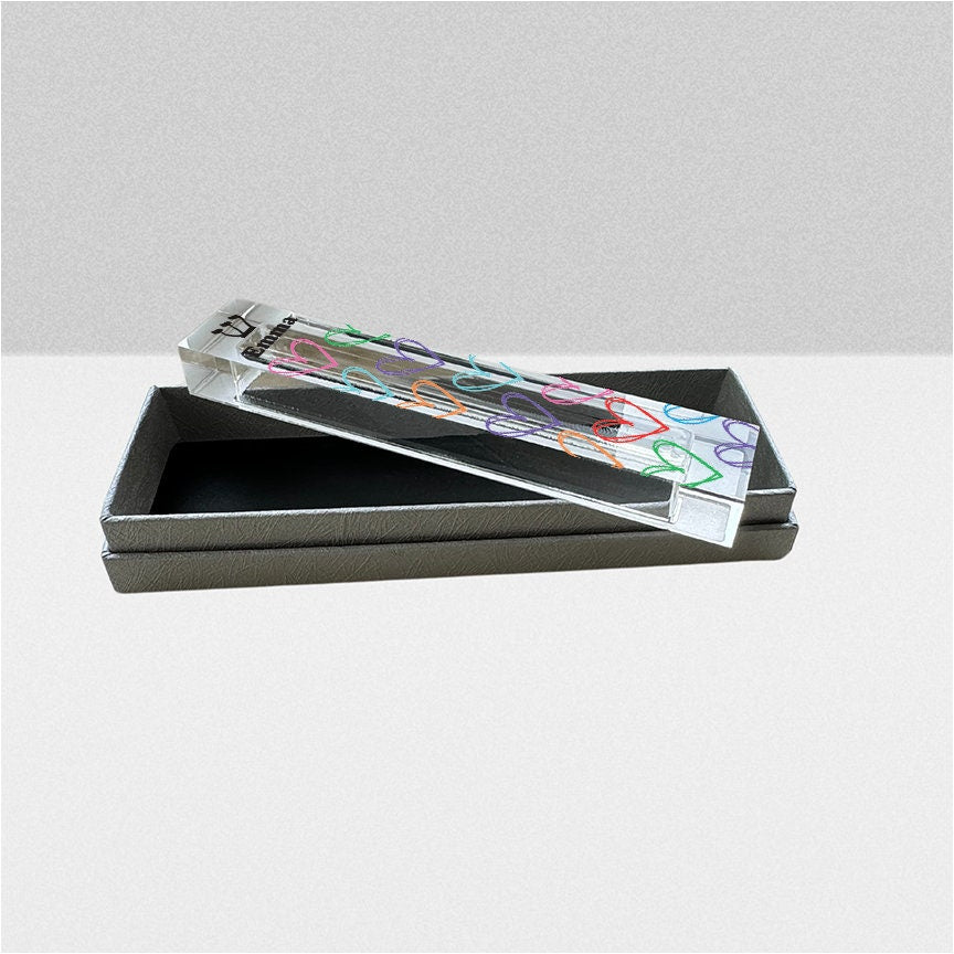 Mezuzah - Personalized Heart Mezuzah - With or without name - Colorful Heart Outlines - Acrylic Mezuzah - Kids Mezuzah - New Baby Girl Gift