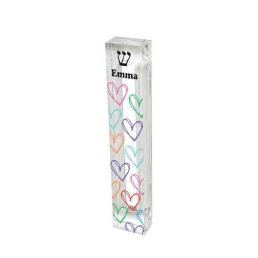 Mezuzah - Personalized Heart Mezuzah - With or without name - Colorful Heart Outlines - Acrylic Mezuzah - Kids Mezuzah - New Baby Girl Gift