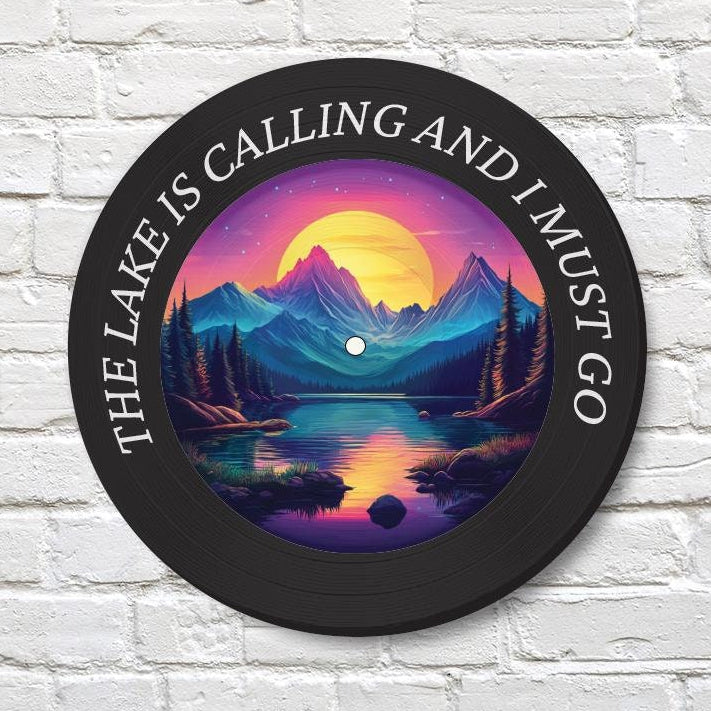 Vintage Vibes: 12" Lake Design Vinyl Record Wall Art -The Lake is Calling and I Must Go - Vinyl Record Printed with Lake Design