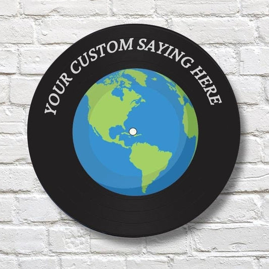 Earth World Vinyl Record Art, 12" Real Vinyl Record Printed with Earth Image and your optional custom message, wall art, upcycled record art