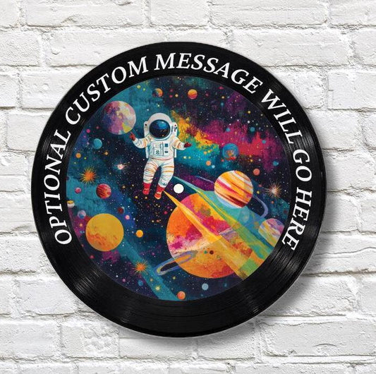 Outer Space 12" Vinyl Record Art, Real Vinyl Record Printed with Outer Space Image and your optional custom message, upcycled record art