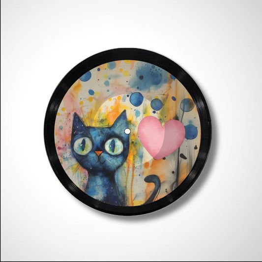 Cat Theme 12" Vinyl Record Art, Real Vinyl Record Printed with Funny Cat Design, optional custom message, upcycled record, Cat Lover Gift
