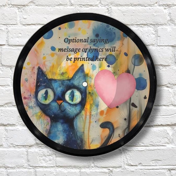 Cat Theme 12" Vinyl Record Art, Real Vinyl Record Printed with Funny Cat Design, optional custom message, upcycled record, Cat Lover Gift