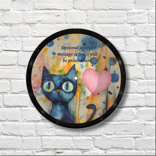 Cat Theme 12" Vinyl Record Art, Real Vinyl Record Printed with Funny Cat Design, optional custom message, upcycled record, Cat Lover Gift