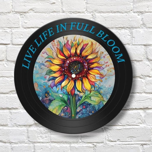 Sunflower 12" Vinyl Record Art, Real Vinyl Record Printed with Colorful Sunflower Image and optional custom message, upcycled record art