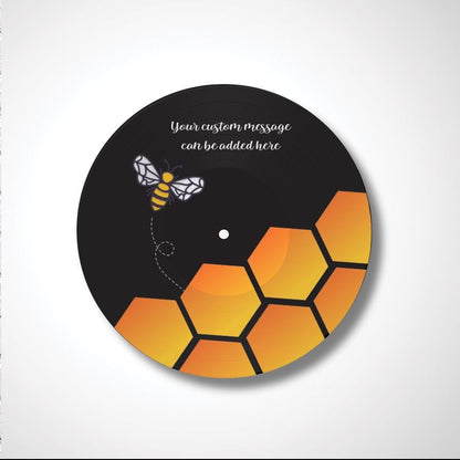 Bee Vinyl Record Art, 12" Real Vinyl Record Printed with Bee, Hive and your custom message, retro wall art, upcycled vinyl record art