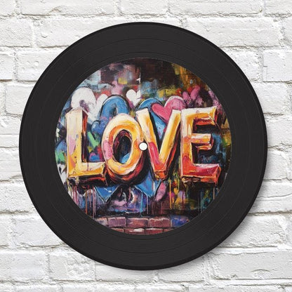 Vinyl Record Art, 12" Real Vinyl Record Printed with Graffiti LOVE, artist, musician, retro wall art, upcycled vinyl record art
