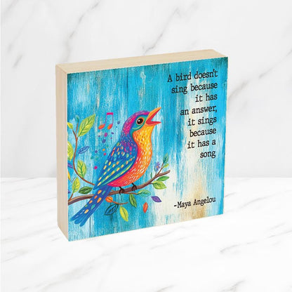 Custom Bird Art and Quote, Uplifting Inspirational Gift, Your custom quote or ours, Wood canvas 6", 8" or 10", Personalized singing bird art