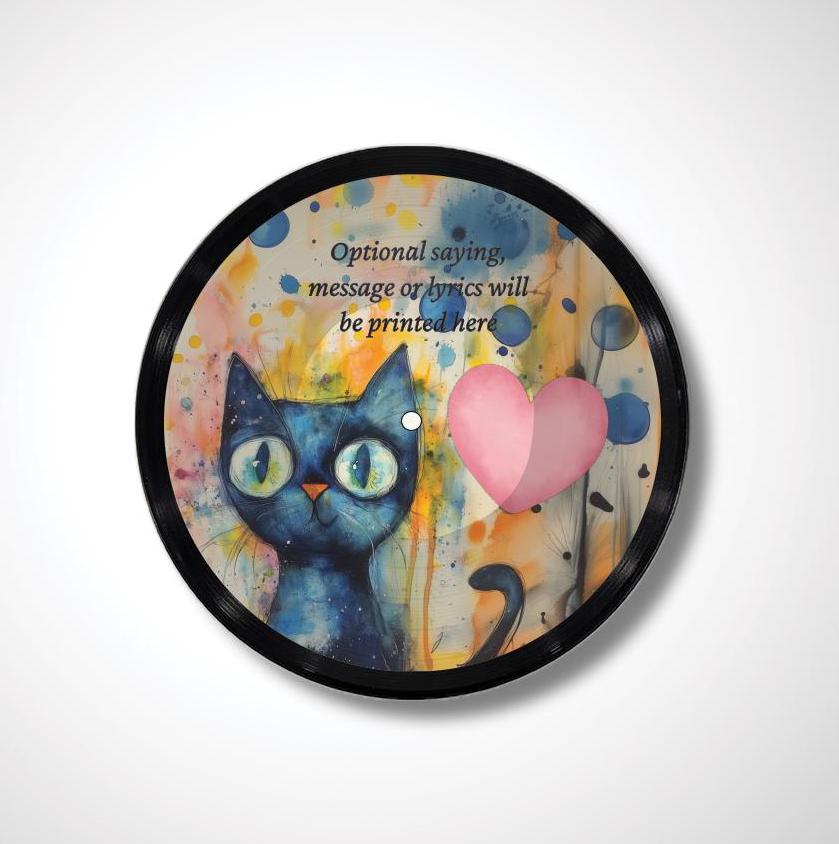 Cat Theme 12" Vinyl Record Art, Real Vinyl Record Printed with Funny Cat Design, optional custom message, upcycled record, Cat Lover Gift
