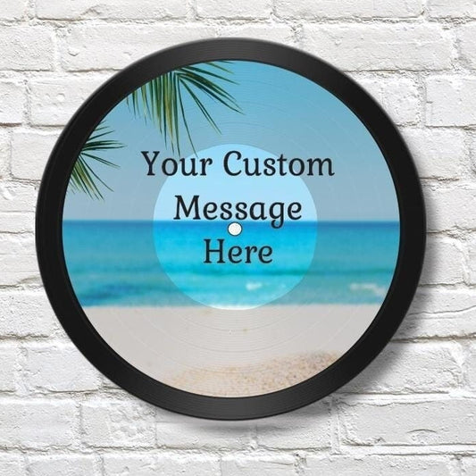 Personalized Beach Scene 12" Vinyl Record Art, Real Vinyl Record Printed with Ocean Scene & custom message, upcycled record art