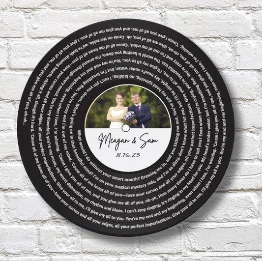 Personalized Wedding Gift, 12" Real Vinyl Record with your wedding photo, date, names and wedding song lyrics, Custom Wedding Gift Keepsake