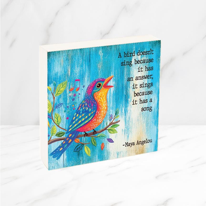 Custom Bird Art and Quote, Uplifting Inspirational Gift, Your custom quote or ours, Wood canvas 6", 8" or 10", Personalized singing bird art