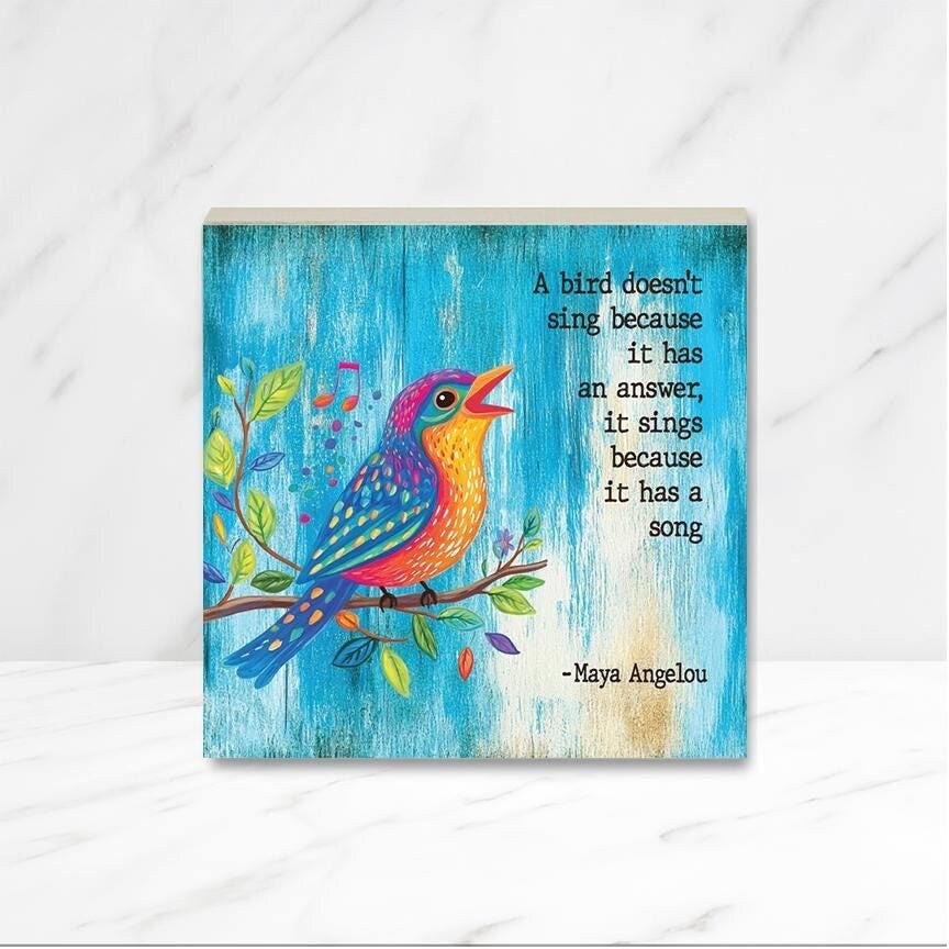 Custom Bird Art and Quote, Uplifting Inspirational Gift, Your custom quote or ours, Wood canvas 6", 8" or 10", Personalized singing bird art