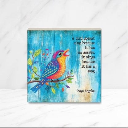 Custom Bird Art and Quote, Uplifting Inspirational Gift, Your custom quote or ours, Wood canvas 6", 8" or 10", Personalized singing bird art