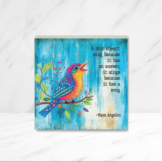 Custom Bird Art and Quote, Uplifting Inspirational Gift, Your custom quote or ours, Wood canvas 6", 8" or 10", Personalized singing bird art