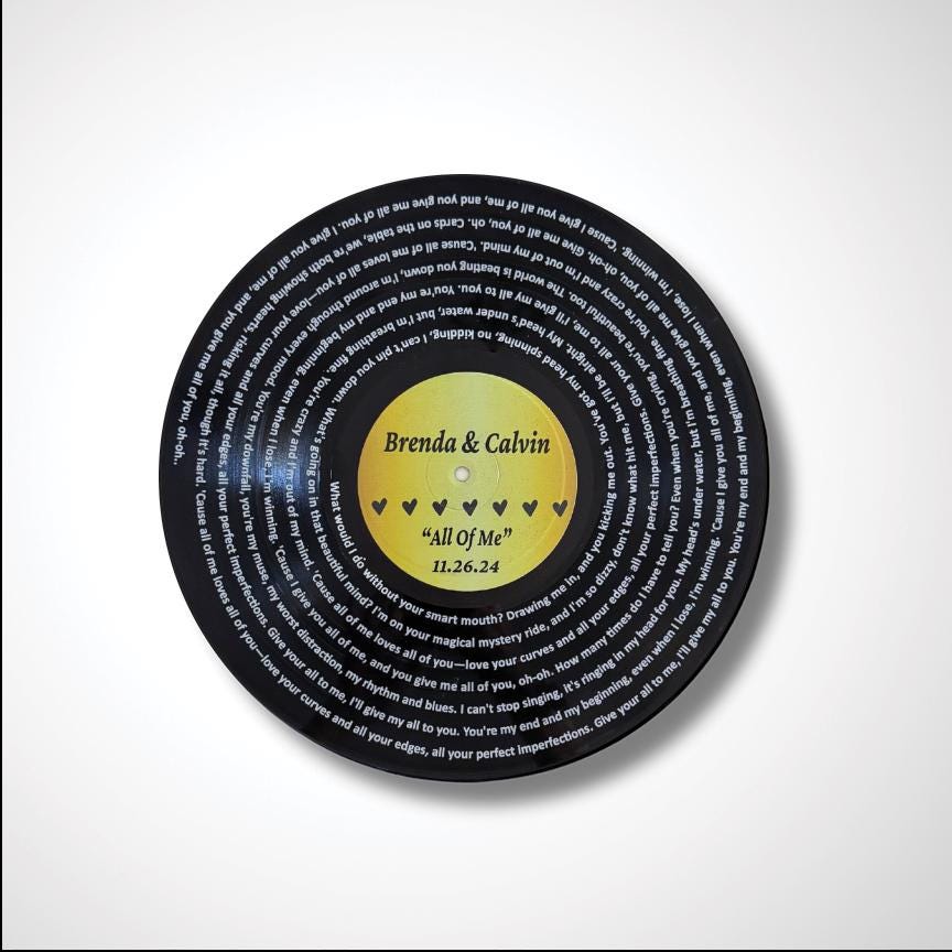 Personalized Wedding Gift, 12" Real Vinyl Record Personalized with wedding song lyrics, Custom Wedding Gift, Special Keepsake