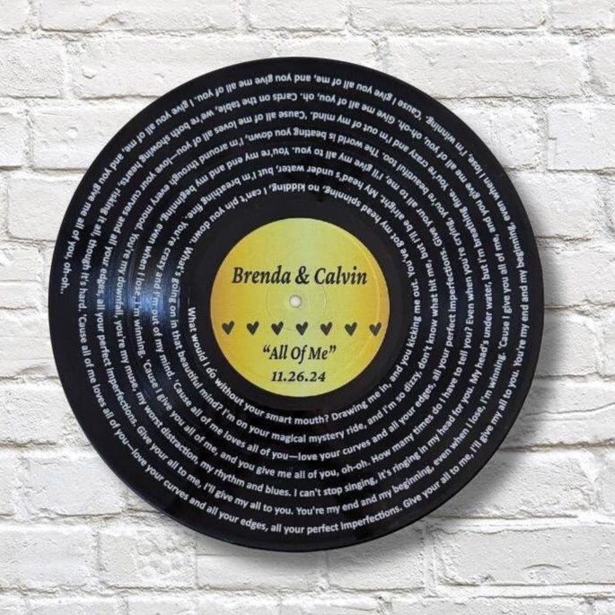 Personalized Wedding Gift, 12" Real Vinyl Record Personalized with wedding song lyrics, Custom Wedding Gift, Special Keepsake