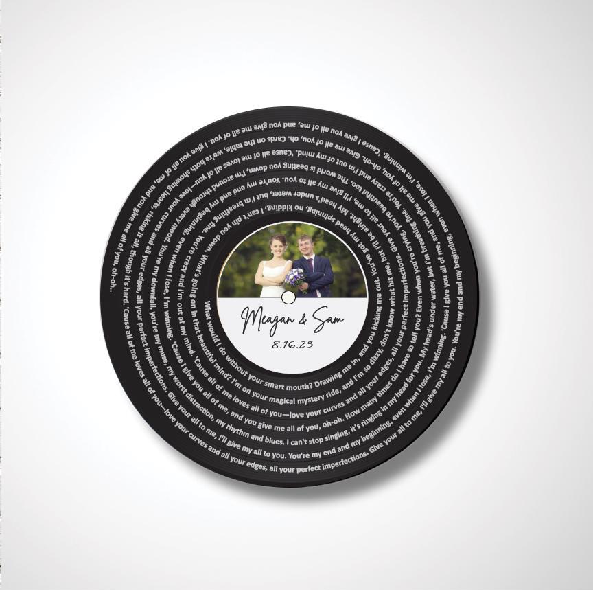 Personalized Wedding Gift, 12" Real Vinyl Record with your wedding photo, date, names and wedding song lyrics, Custom Wedding Gift Keepsake