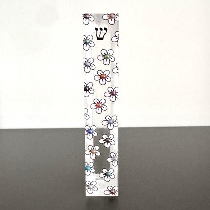 Mezuzah - Flower Mezuzah - Embellished Acrylic Mezuzah with light pink flower and colored pearls - Floral Judaica Gift - New Baby Gift