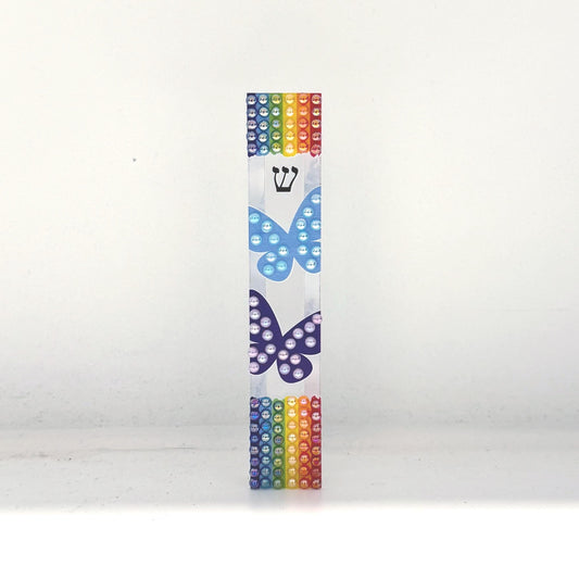 Mezuzah - Rainbow and Butterfly Mezuzah - Embellished Acrylic Mezuzah with colored pearls - Judaica Gift - Beaded Mezuzah