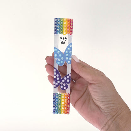Mezuzah - Rainbow and Butterfly Mezuzah - Embellished Acrylic Mezuzah with colored pearls - Judaica Gift - Beaded Mezuzah
