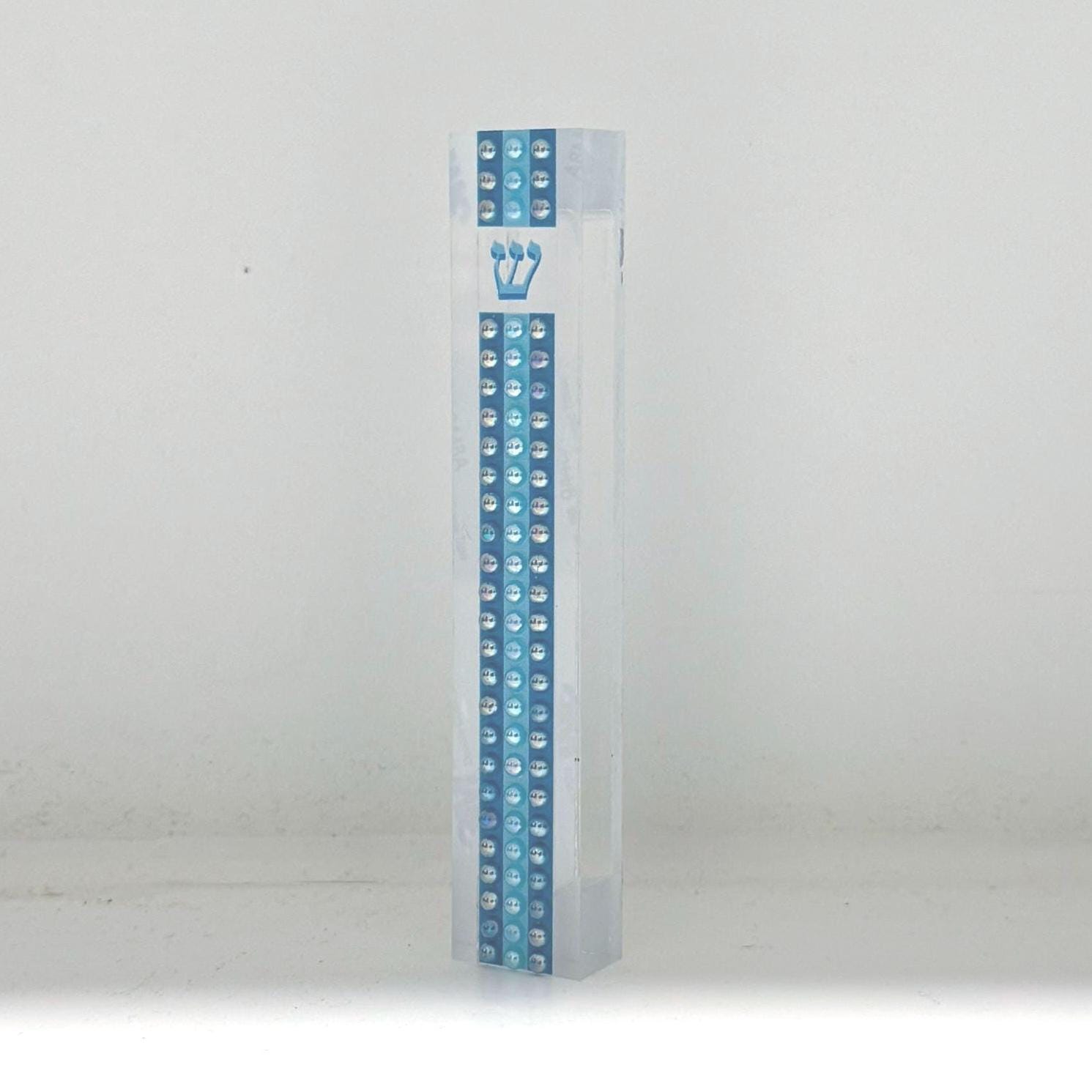 Mezuzah - Blue Pearl Stripe Mezuzah - Embellished Acrylic Mezuzah with colored pearls - Judaica Gift - Beaded Mezuzah