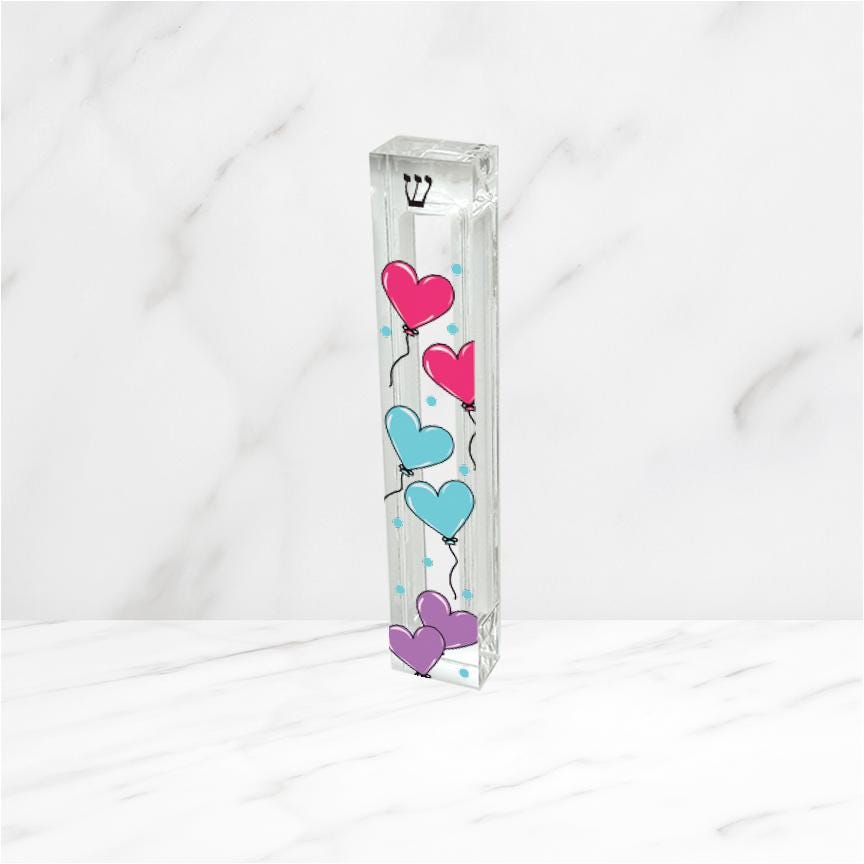 Personalized Heart Mezuzah - With or without name - Heart Balloons - Acrylic Mezuzah - Kids Mezuzah - New Baby Gift - Baby Girl Gift