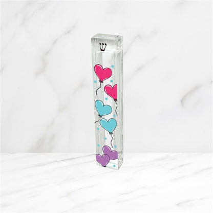 Personalized Heart Mezuzah - With or without name - Heart Balloons - Acrylic Mezuzah - Kids Mezuzah - New Baby Gift - Baby Girl Gift