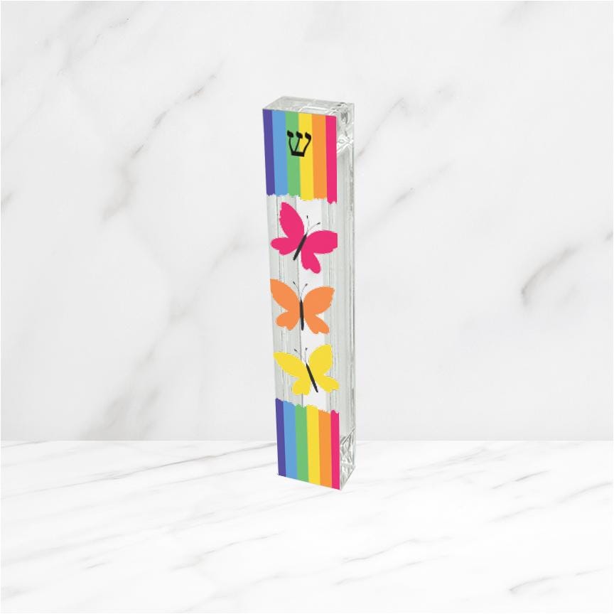 Butterfly Mezuzah with Rainbow - Acrylic Mezuzah - Modern Mezuzah - Personalized Judaica Gift - New Baby Gift - New Home Gift - Butterflies