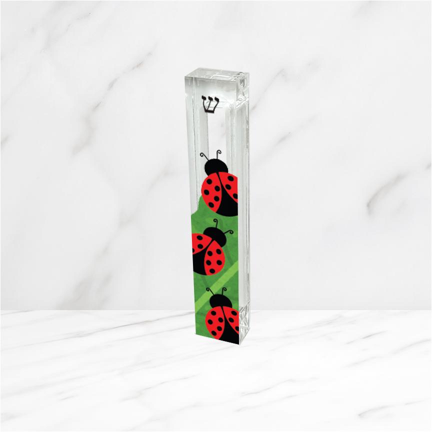 Ladybug Mezuzah - Acrylic Mezuzah - Modern Mezuzah - Personalized Judaica Gift - New Baby Gift - New Home Gift - Ladybugs on leaf