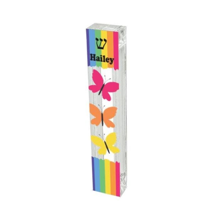 Butterfly Mezuzah with Rainbow - Acrylic Mezuzah - Modern Mezuzah - Personalized Judaica Gift - New Baby Gift - New Home Gift - Butterflies