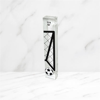 Personalized Soccer Mezuzah - Boys Room - Acrylic Mezuzah - Modern Mezuzah - Teen Mezuzah - Soccer Player Mezuzah