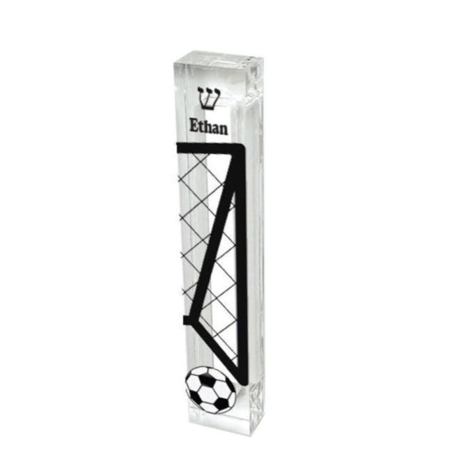 Personalized Soccer Mezuzah - Boys Room - Acrylic Mezuzah - Modern Mezuzah - Teen Mezuzah - Soccer Player Mezuzah