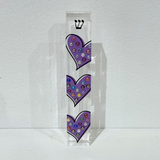 Mezuzah - Purple Hearts Mezuzah - Embellished Acrylic Mezuzah with colored pearls - Judaica Gift - Beaded Mezuzah - Girl Room Mezuzah