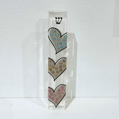 Mezuzah - Hearts Mezuzah - Embellished Acrylic Mezuzah with colored pearls - Judaica Gift - Beaded Mezuzah - Girl Room Mezuzah