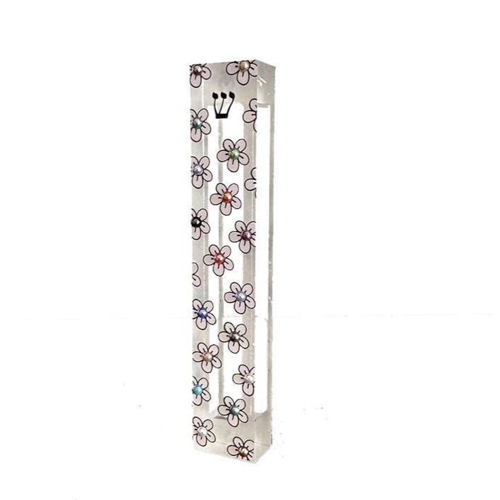 Mezuzah - Flower Mezuzah - Embellished Acrylic Mezuzah with light pink flower and colored pearls - Floral Judaica Gift - New Baby Gift