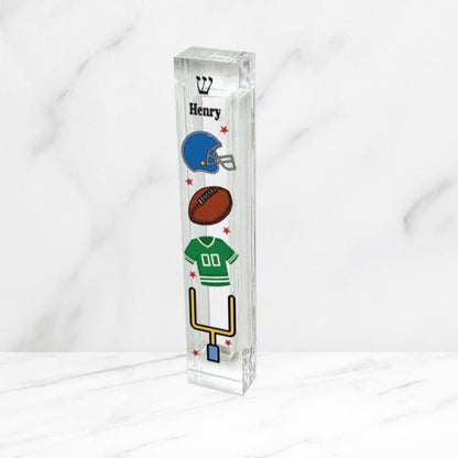 Personalized Football Mezuzah - Boys Room - Acrylic Mezuzah - Modern Mezuzah - Teen Mezuzah - Football Player Mezuzah