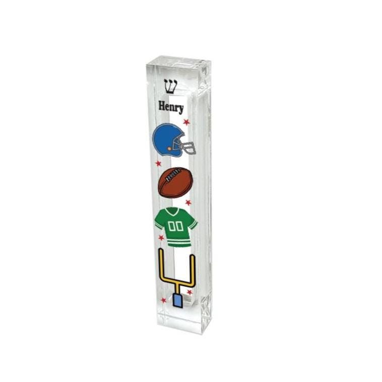 Personalized Football Mezuzah - Boys Room - Acrylic Mezuzah - Modern Mezuzah - Teen Mezuzah - Football Player Mezuzah